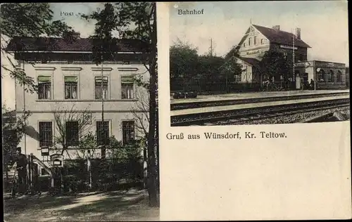 Ak Wünsdorf Zossen in Brandenburg, Bahnhof, Gleisseite, Post