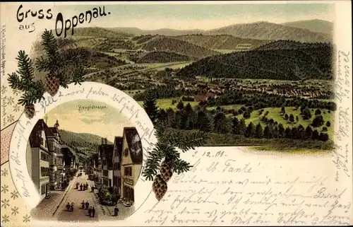 Litho Oppenau im Schwarzwald, Hauptstraße, Blick auf den Ort