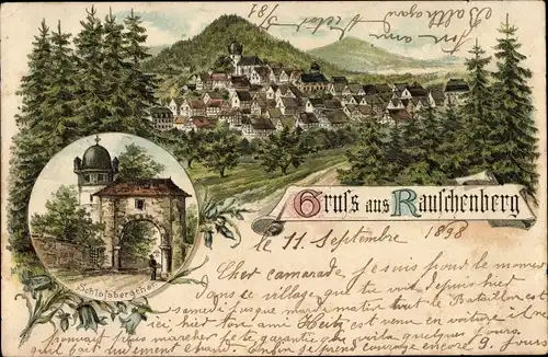 Litho Rauschenberg in Hessen, Schlossbergtor, Blick auf den Ort