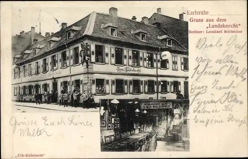 Ak Karlsruhe in Baden, Gasthaus Landsknecht, Innenansicht