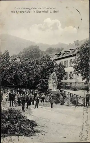 Ak Eisental Bühl in Baden Schwarzwald, Großherzog Friedrich Denkmal mit Kriegertafel