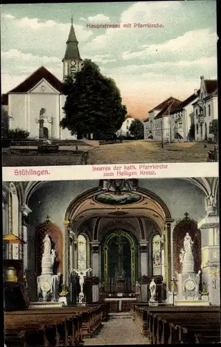 Ak Stühlingen im Schwarzwald Baden, Hauptstraße, Pfarrkirche zum Heiligen Kreuz, Innenansicht