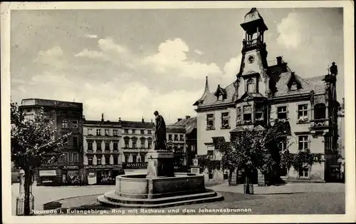 Ak Nowa Ruda Neurode im Eulengebirge Schlesien, Ring, Rathaus, Johannesbrunnen
