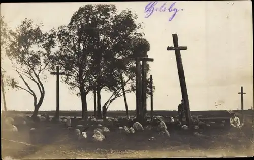 Foto Ak Holoby Ukraine, deutsche Soldatengräber, 1. WK