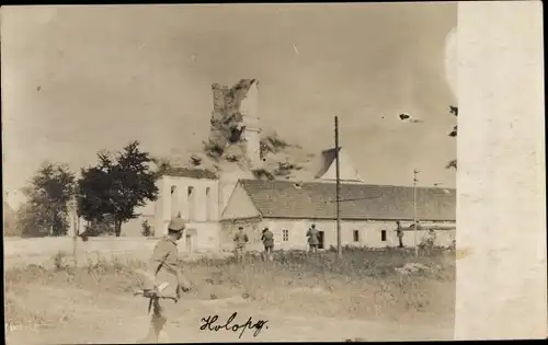 Foto Ak Holoby Ukraine, Kirchenruine, deutsche Soldaten, 1. WK