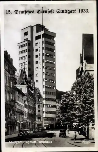 Ak Stuttgart in Württemberg, 15. Deutsches Turnfest 1933, Tagblatt Turmhaus