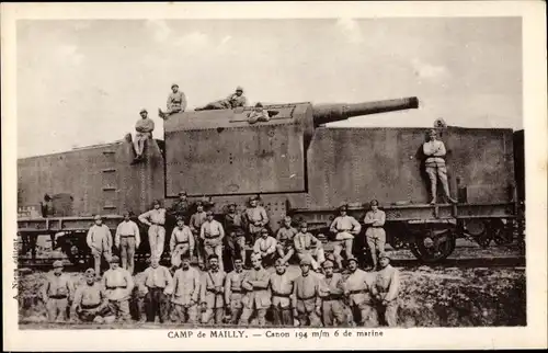 Ak Mailly le Camp Aube, Canon de marine, französische Soldaten mit Geschütz