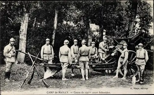 Ak Mailly le Camp Aube, Canon de 155 mm court Schneider