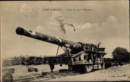 Ak Mailly le Camp Aube, Canon de 140 mm Berceau