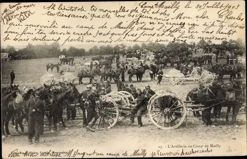 Ak Mailly le Camp Aube, L'Artillerie, Französische Soldaten in Uniformen