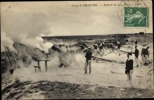 Ak Camp de Chalons Camp de Mourmelon Marne, Batterie de 200