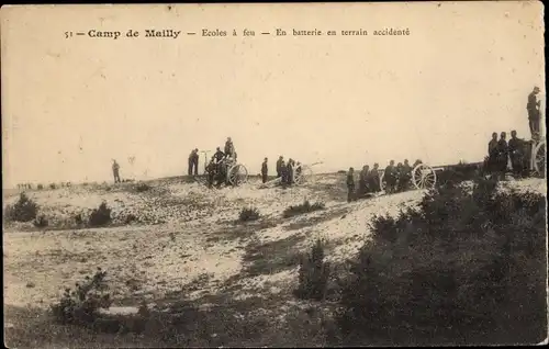 Ak Mailly le Camp Aube, En batterie en terrain accidente