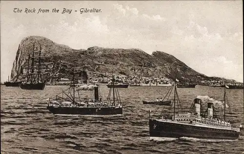 Ak Gibraltar, The Rock from the Bay, Dampfschiffe