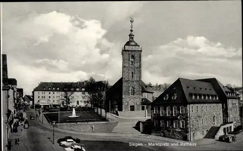 Ak Siegen in Westfalen, Marktplatz und Rathaus, Kirche
