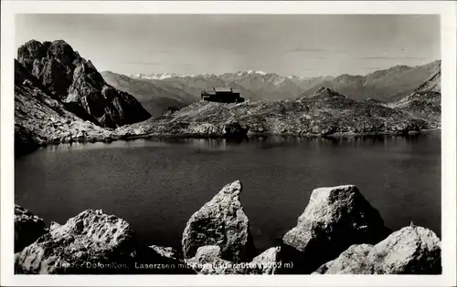 Ak Lienz in Tirol, Lienzer Dolomiten mit Karlsbaderhütte, Lasersee