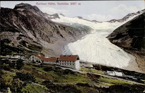 Ak Mayrhofen im Zillertal Tirol, Berliner Hütte, Gletscher