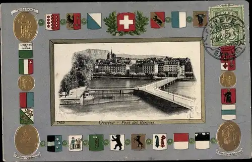 Präge Wappen Ak Genève Genf Schweiz, Pont des Bergues