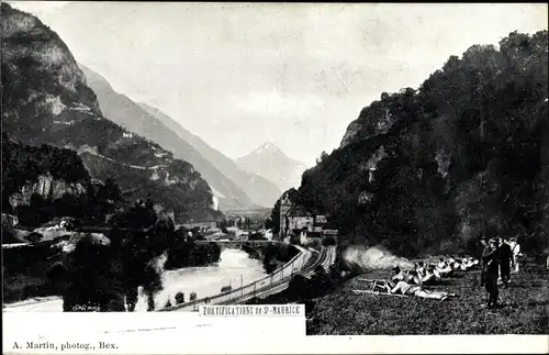 Ak St Maurice Kanton Wallis Schweiz, Panorama, Fortifications