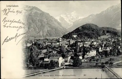 Ak Interlaken Kanton Bern Schweiz, Blick auf die Stadt