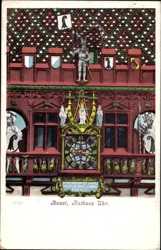 Ak Bâle Basel Stadt Schweiz, Rathaus-Uhr