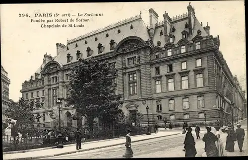 Ak Paris V., La Sorbonne, Fondée par Robert de Sorbon, chapelain de St. Louis