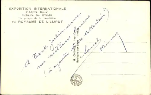 Ak Paris, Exposition Internationale 1937, Un groupe de la population de Royaume de Lilliput