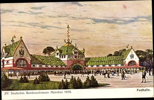 Künstler Ak München Bayern, XV. Dt. Bundesschießen 1906, Festhalle