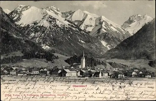 Ak Oberstdorf im Oberallgäu, Ortsansicht mit Alpenpanorama