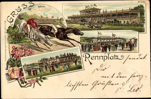 Litho Gruß vom Rennplatz, Pferderennen, Tribüne