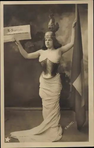 Ak Frau als Marianne, Zeitung Le Francais