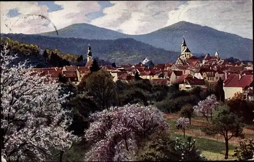 Künstler Ak Gernsbach, Blick von der Loffenauerstraße, Baumblüte