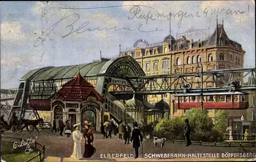 Künstler Ak Flower, Charles, Elberfeld, Schwebebahn Haltestelle Döppersberg