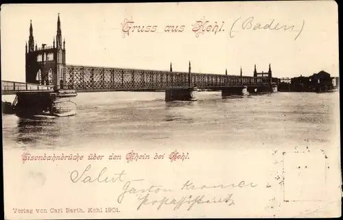 Ak Kehl am Rhein, Eisenbahnbrücke über den Rheinq