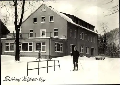 Ak Holzhau Rechenberg Bienenmühle Erzgebirge, Teichhaus, Langläufer, Winter