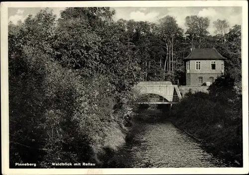 Ak Pinneberg in Holstein, Waldblcik mit Rellau, Brücke