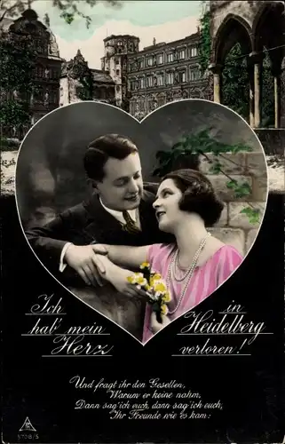 Ak Heidelberg am Neckar, Liebespaar, Schloss