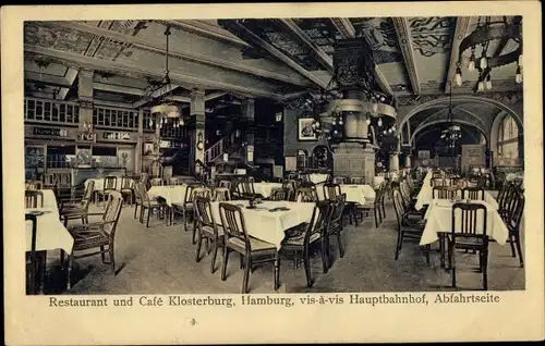 Ak Hamburg, Restaurant Klosterburg, Innenansicht, Tische, Stühle