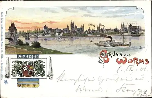 Künstler Litho Worms am Rhein, Panorama, Wappen