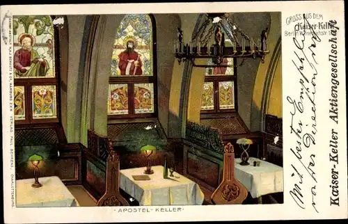 Litho Berlin, Kaiserkeller, Apostelkeller, Innenansicht, Friedrichstraße 178, Kirchenfenster