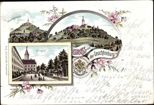 Litho Seitenroda in Thüringen, Leuchtenburg, Burghof, Wappen