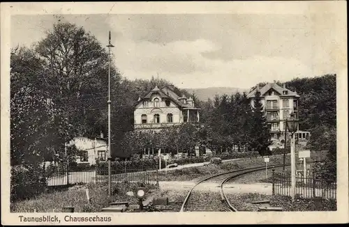 Ak Chausseehaus Wiesbaden in Hessen, Erholungsheim Taunusblick, Bahnübergang