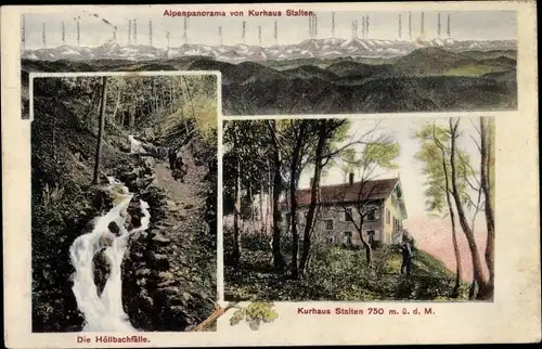 Ak Steinen in Baden Schwarzwald, Kurhaus Stalten, Panorama, Höllbachfälle