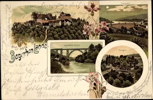 Litho Solingen im Bergischen Land, Schloss Burg, Kaiser Wilhelm Brücke, Talsperre, Müngsten