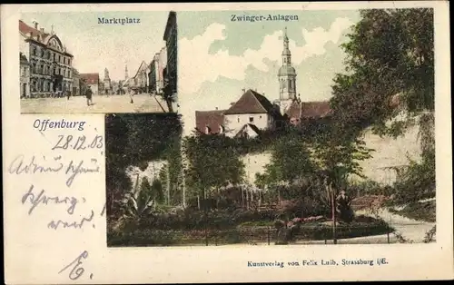 Ak Offenburg in Baden Schwarzwald, Marktplatz, Zwinger Anlagen