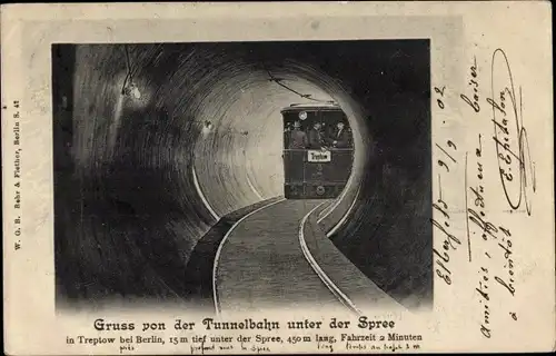 Ak Berlin Treptow, Tunnelbahn unter der Spree nach Stralau
