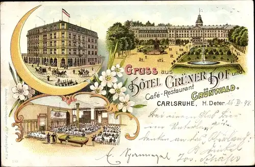Litho Karlsruhe in Baden, Hotel Grüner Hof, Cafe Restaurant Grünwald
