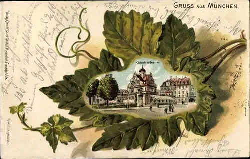 Präge Weinblatt Litho München Bayern, Künstlerhaus, Straßenansicht