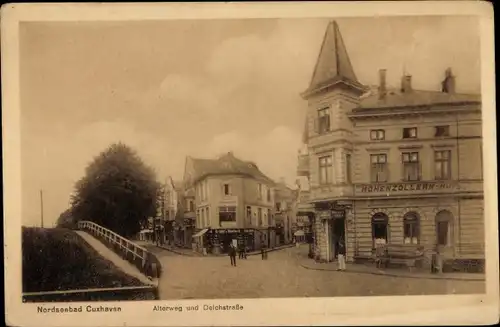 Ak Nordseebad Cuxhaven, Alterweg, Deichstraße, Hotel Hohenzollern Hof