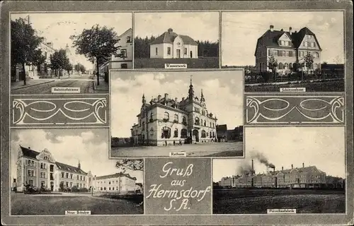 Ak Hermsdorf Thüringen, Wasserwerk, Bahnhofstraße, Schule, Porzellanfabrik