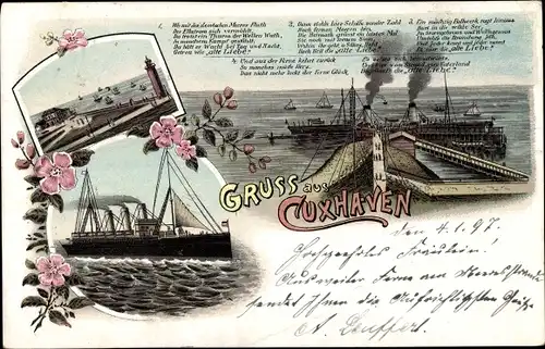 Litho Nordseebad Cuxhaven, Alte Liebe, Dampfer